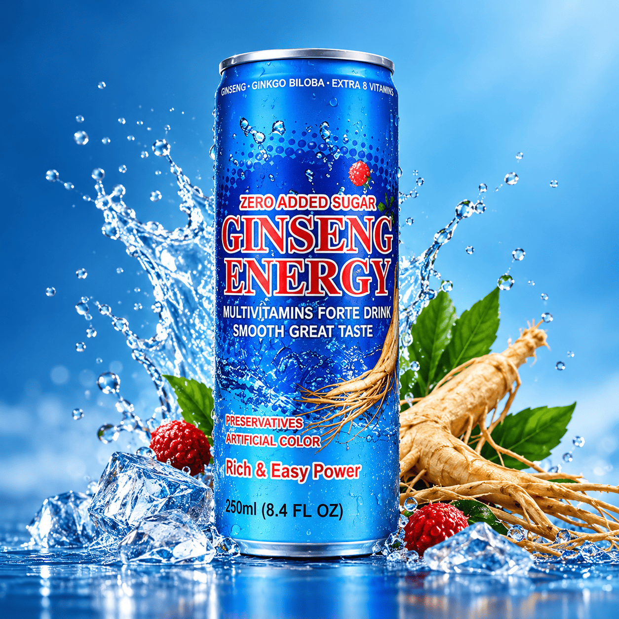 Ginseng Energy Drink — 250ml can, zero added sugar